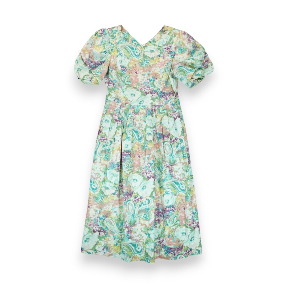 Vintage Lady Carol Of New York Floral Midi‎ Dress Puff Padded Sleeve Size 16